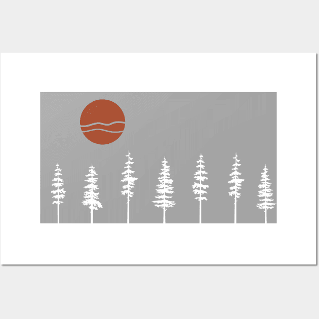 White Pine Tree Retro Sunset Wall Art by GreatLakesLocals